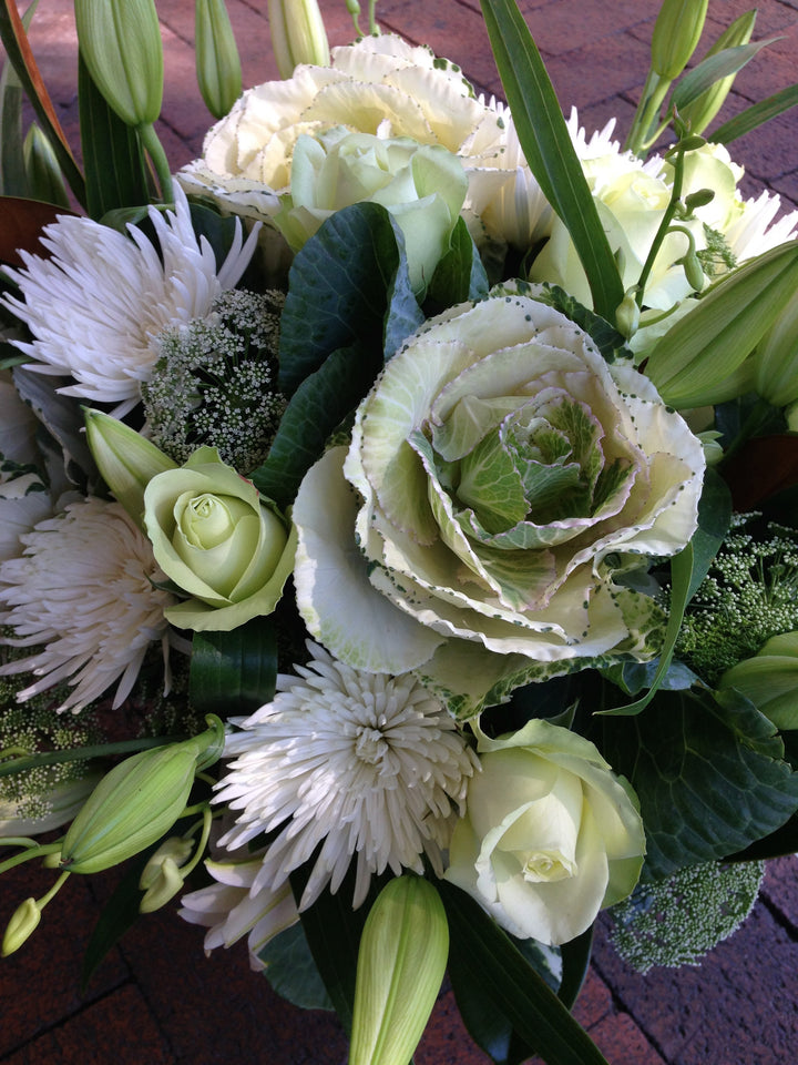 Flower Arrangement All White and Green Flower Arrangement Basket