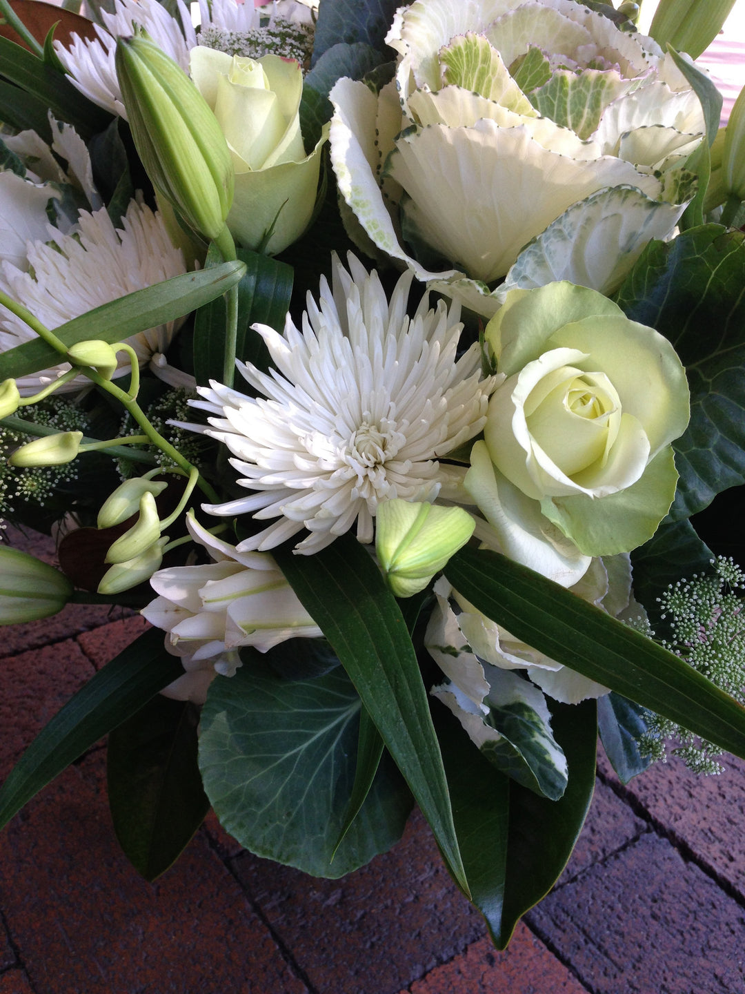 Flower Arrangement All White and Green Flower Arrangement Basket