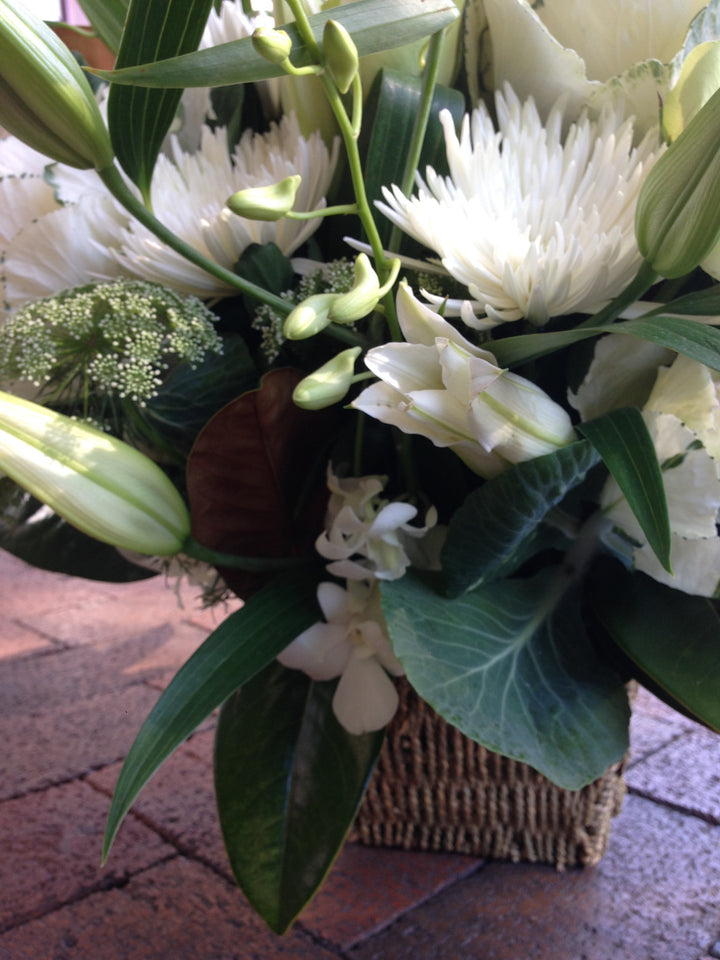 Flower Arrangement All White and Green Flower Arrangement Basket