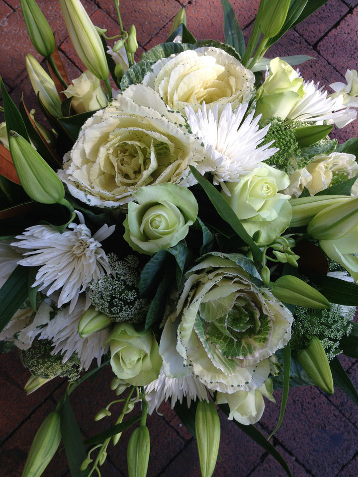 Flower Arrangement All White and Green Flower Arrangement Basket