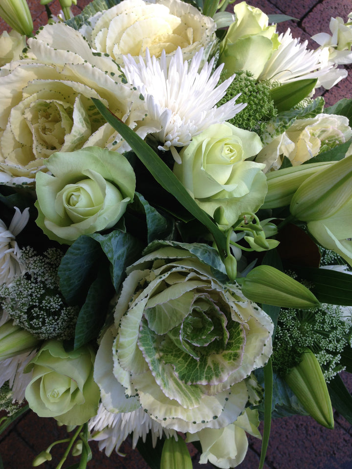 Flower Arrangement All White and Green Flower Arrangement Basket