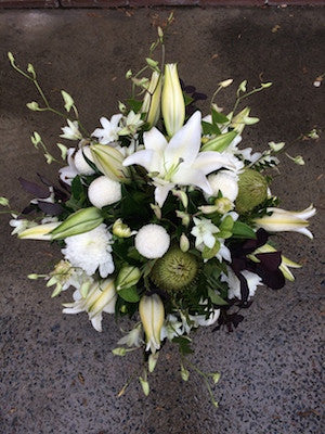 Funky textured white and green flower arrangement