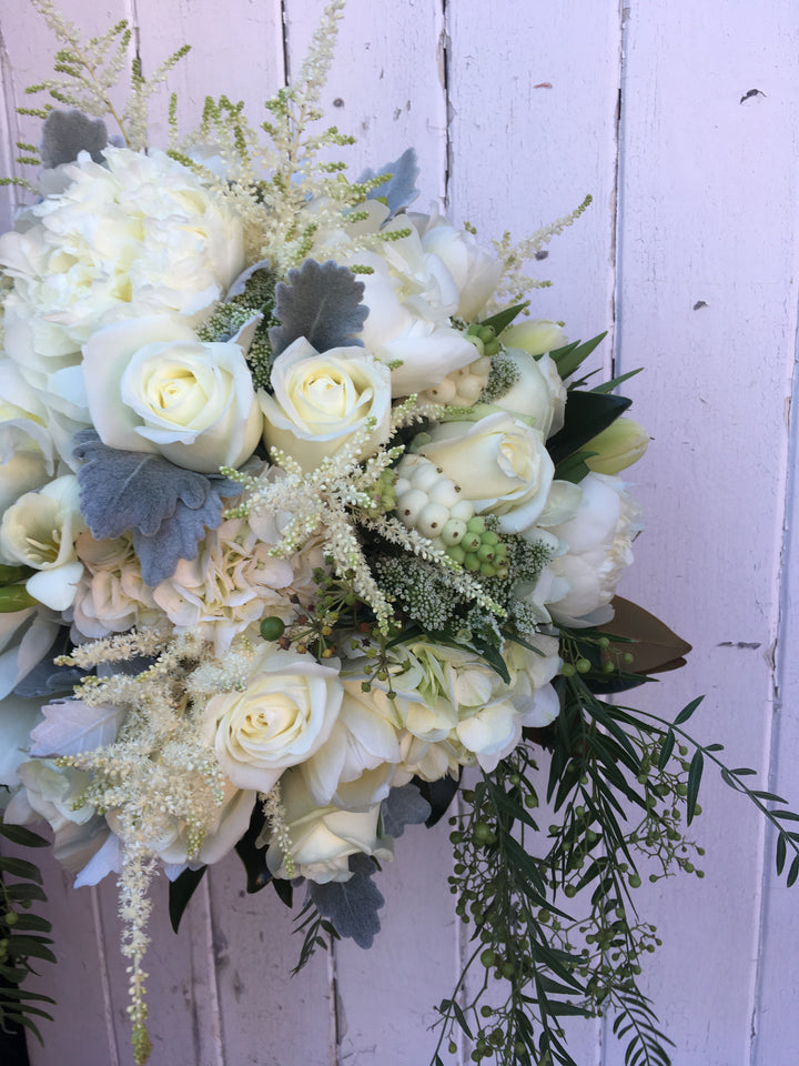 Textured vintage all white posy