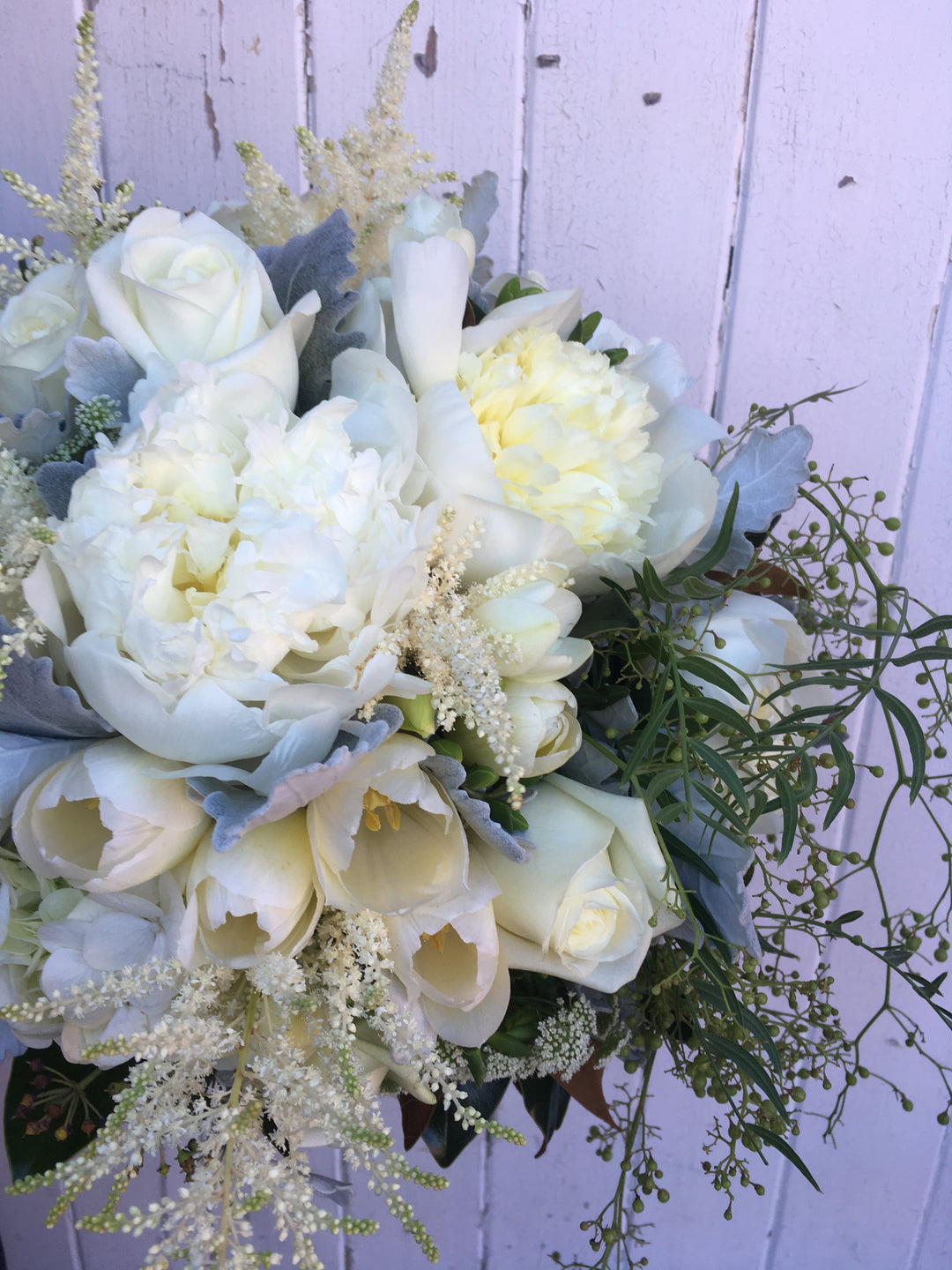 Textured vintage all white posy